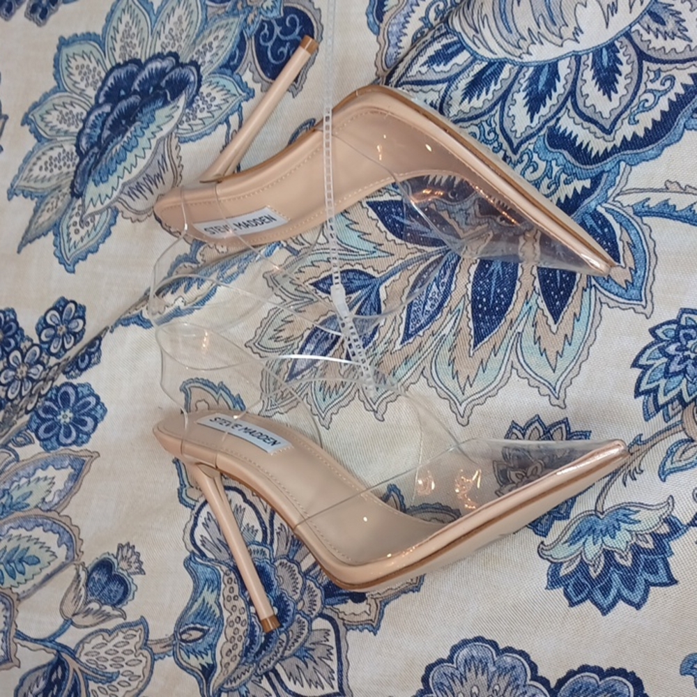 Steve Madden Vienne Clear & Nude Strappy High Heels Pumps - Picture 6 of 10